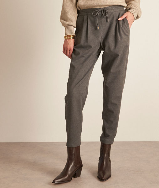 Picture of FLYNN GREY MARL FLUID CARROT CUT TROUSERS